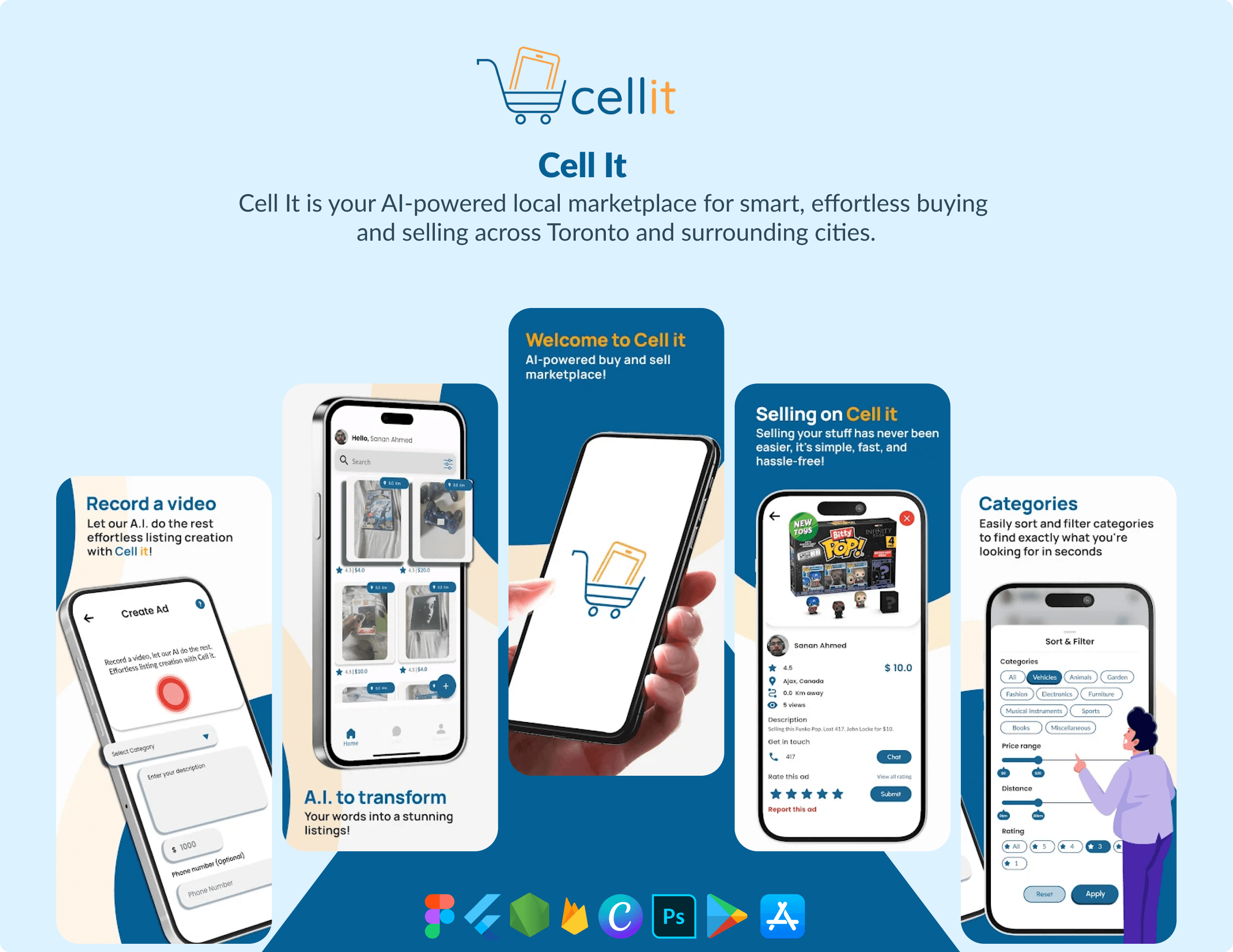 Cellit AI marketplace app on multiple phone mockups