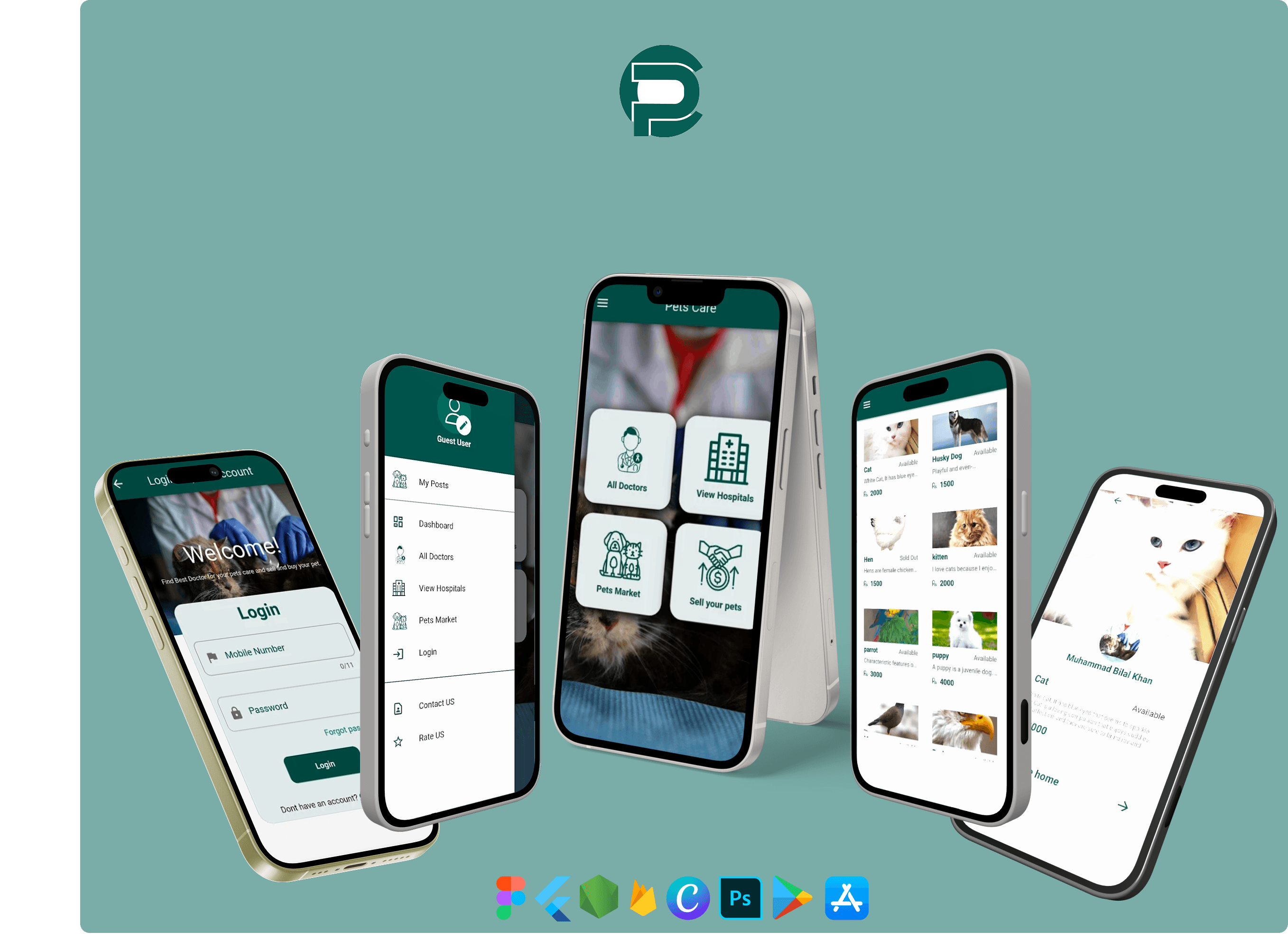 Pets Cure pet care app screens